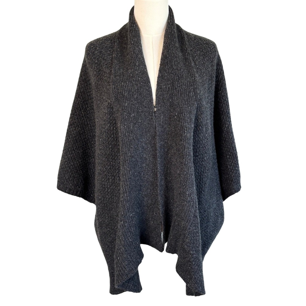 Autumn Cashmere Wrap Cardigan Gray Womens Large 100% Cashmere Pointelle Knit